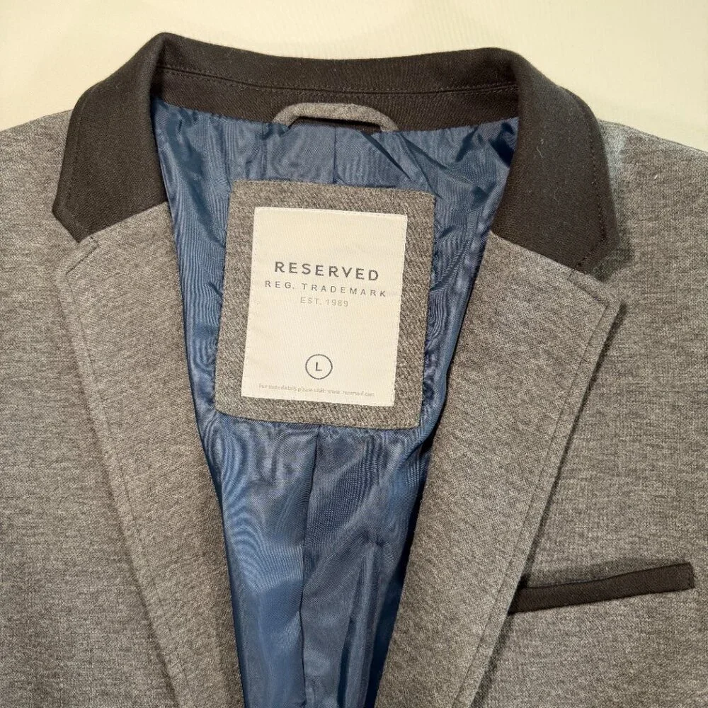 RESERVED Slim Fit Gray Jersey Knit Blazer Sport Coat Jacket Large